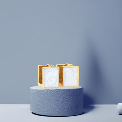 White Enamel Square Earrings